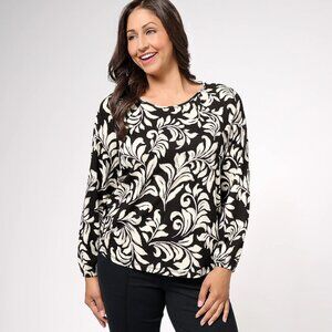 IsaacMizrahi Black and White Floral Top Sz 1X